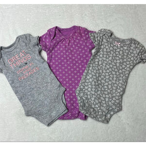 Baby Carter's Preemie Bodysuits Gray Purple Floral 3-Pack